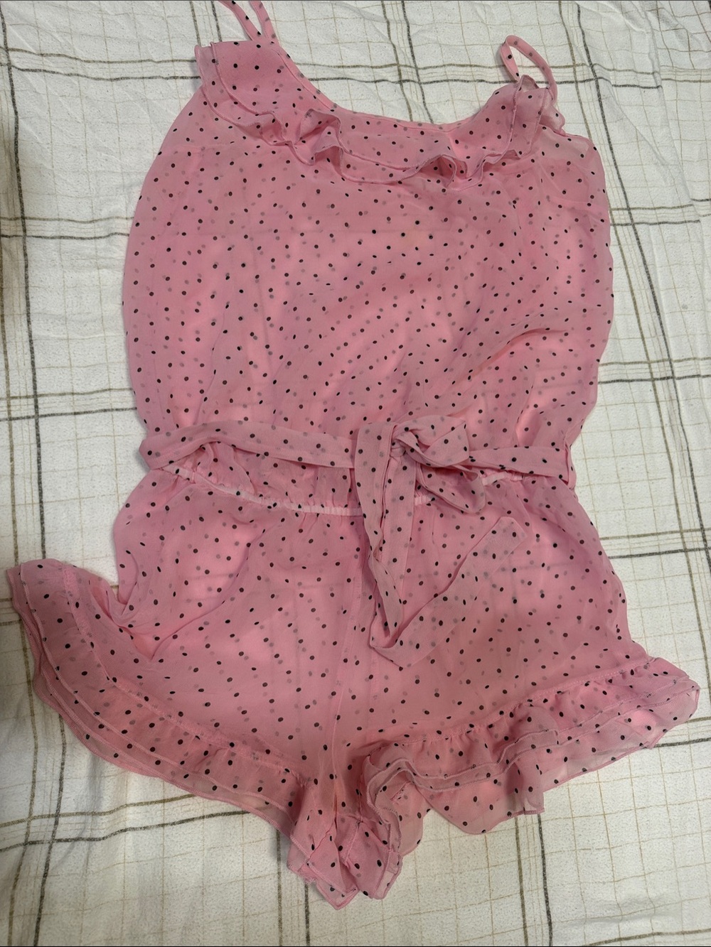 Pink Polka Dot Ruffle Sleeping Romper